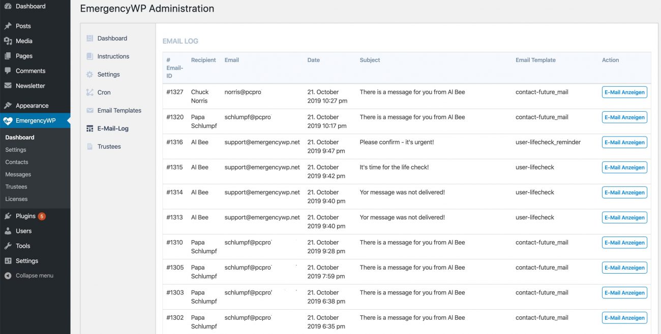 EmergencyWp_Email Log
